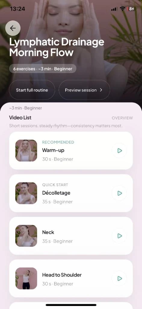 Pre-sleep face relaxation routine with guided videos in Face Yo