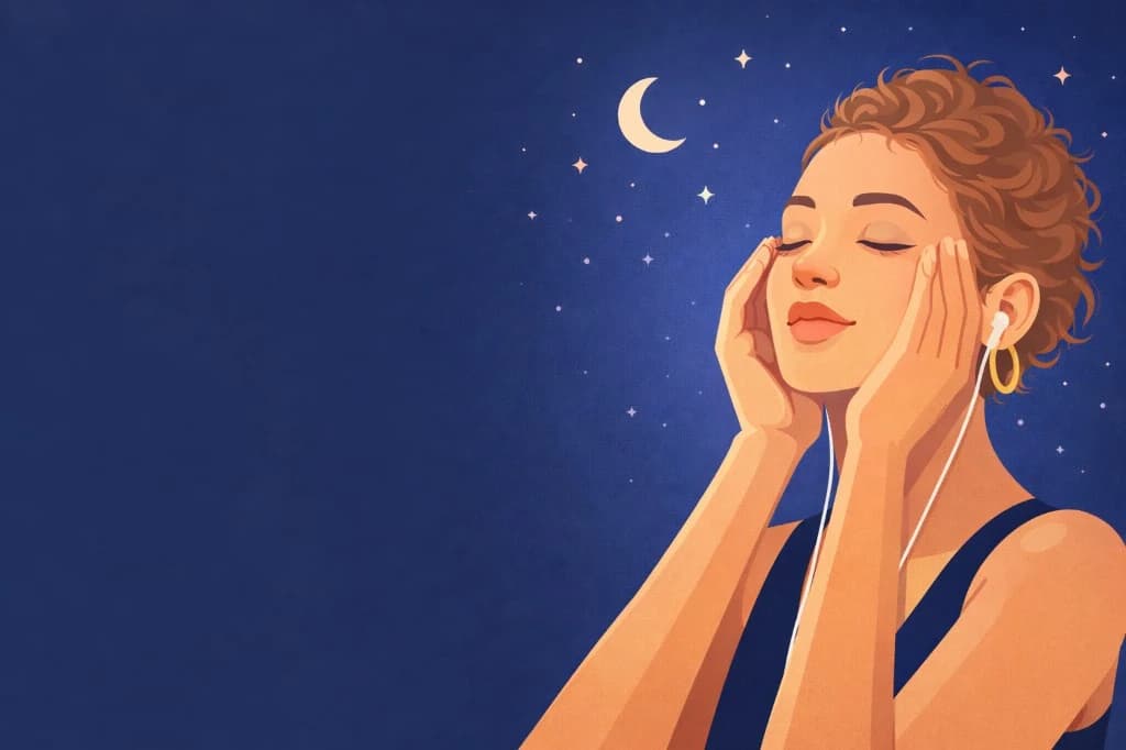 Smiling mature woman representing a calm evening face yoga and healthy-aging routine