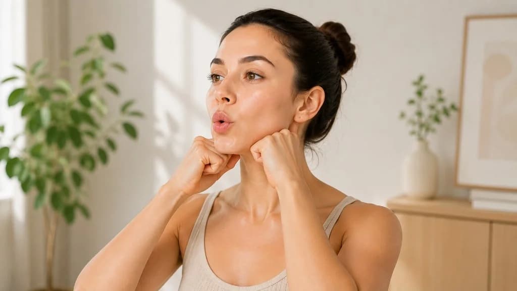 Jawline face yoga — gentle facial exercise focused on the jawline area