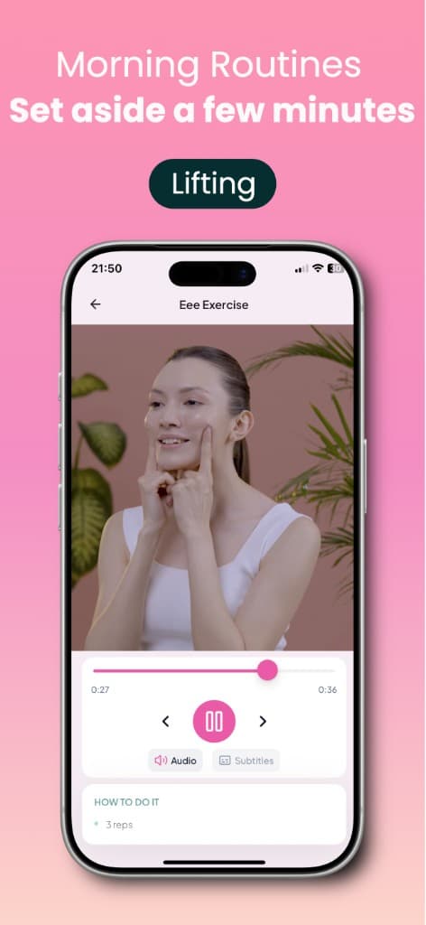 Studio-filmed guided exercise video in the Face Yo app