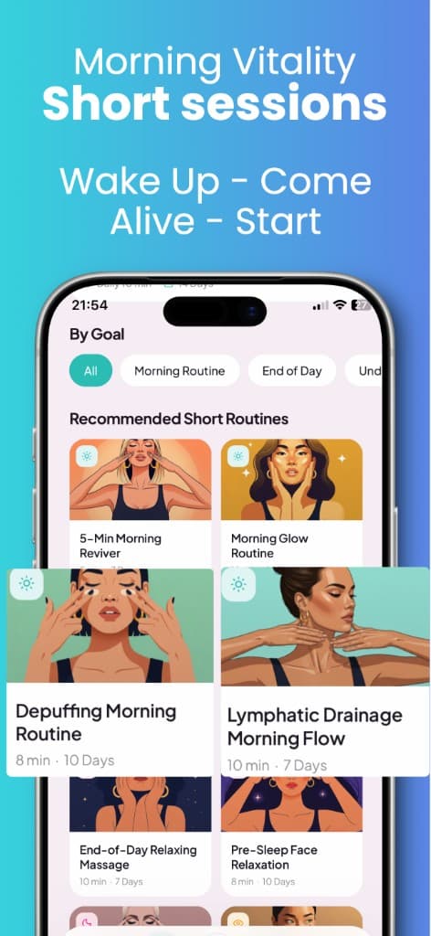 Recommended short routines and goal filters in the Face Yo app